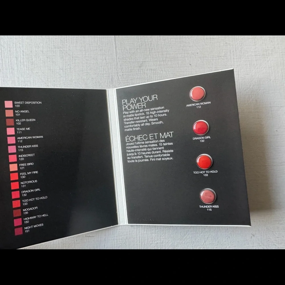 NWT NARS Powermatte Long-Lasting Lipstick Sample Card